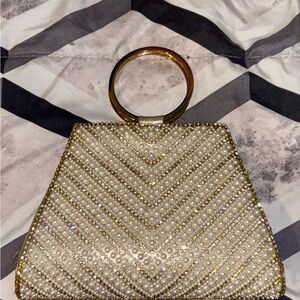 Chic Gold and Cream Beaded Clutch